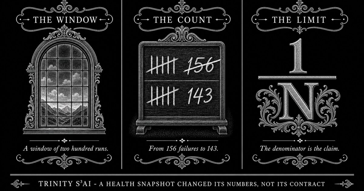 Three-panel engraved illustration for: A health snapshot changed its numbers, not its contract