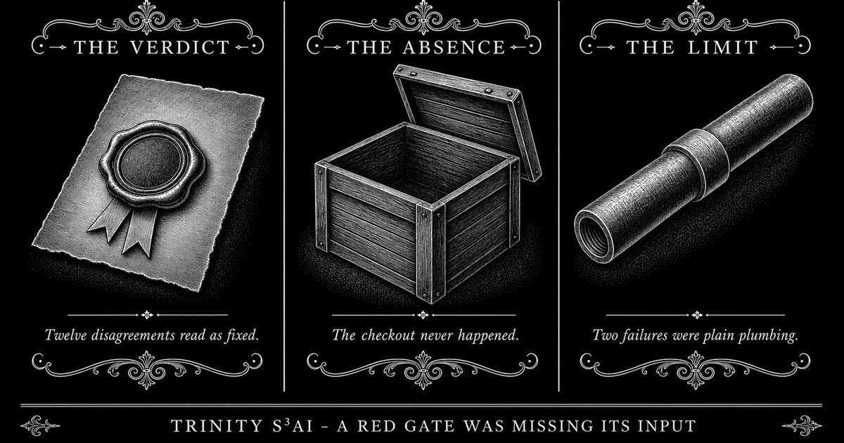 Three-panel engraved illustration for: A red gate was missing its input