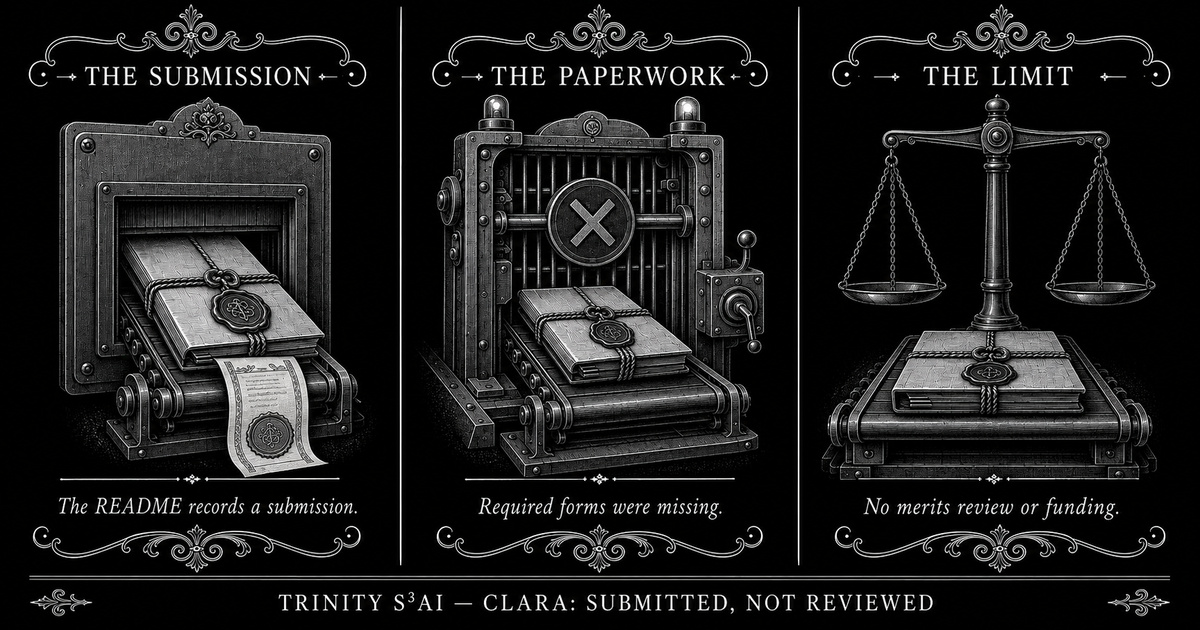 Three-panel engraved illustration for: CLARA: submitted, non-conforming, and not reviewed on the merits