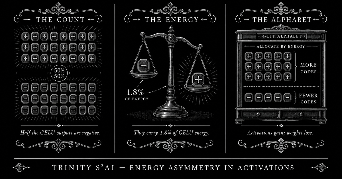 Three-panel engraved illustration for: Half of your activations are negative. They carry 1.8% of the energy