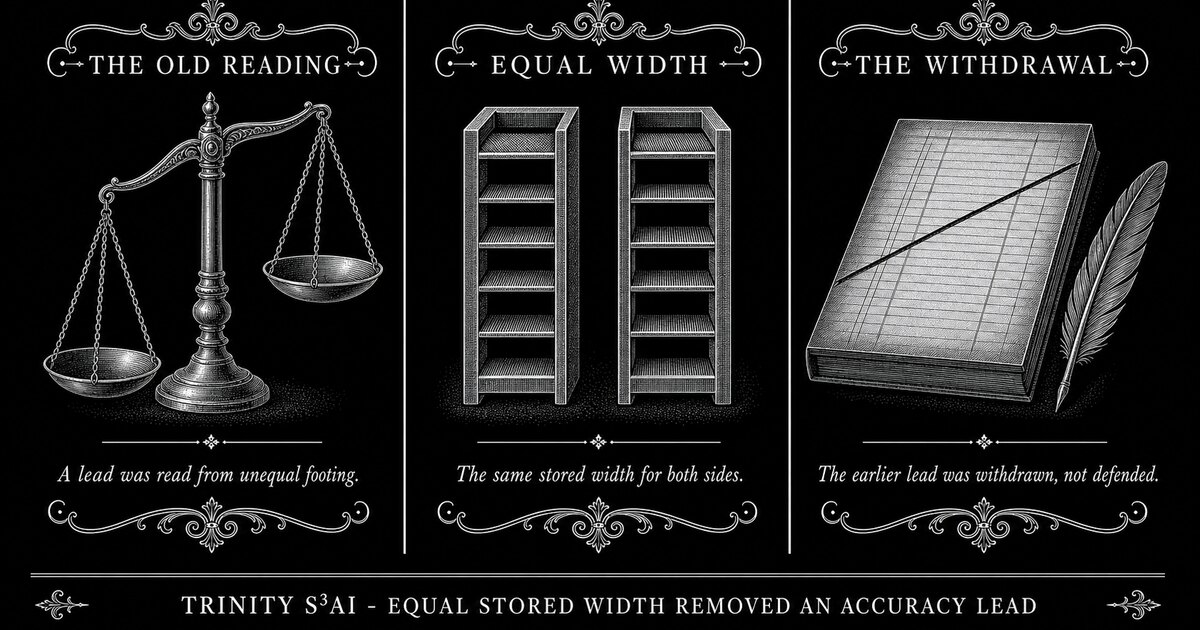 Three-panel engraved illustration for: Equal stored width removed an accuracy lead