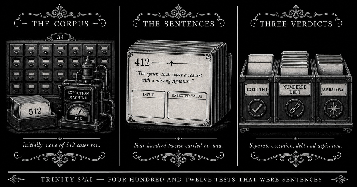 Three-panel engraved illustration for: Four hundred and twelve tests that were sentences