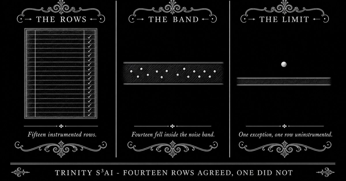 Three-panel engraved illustration for: Fourteen rows agreed; one did not