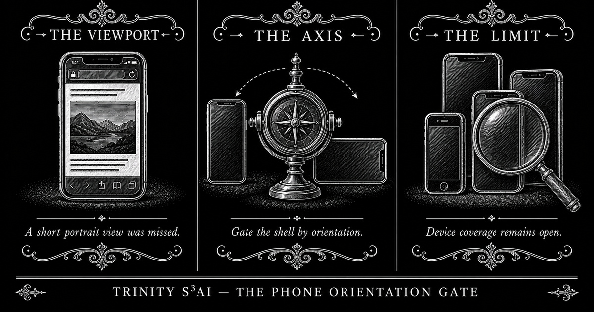 Three-panel engraved illustration for: A phone web view needed an orientation gate