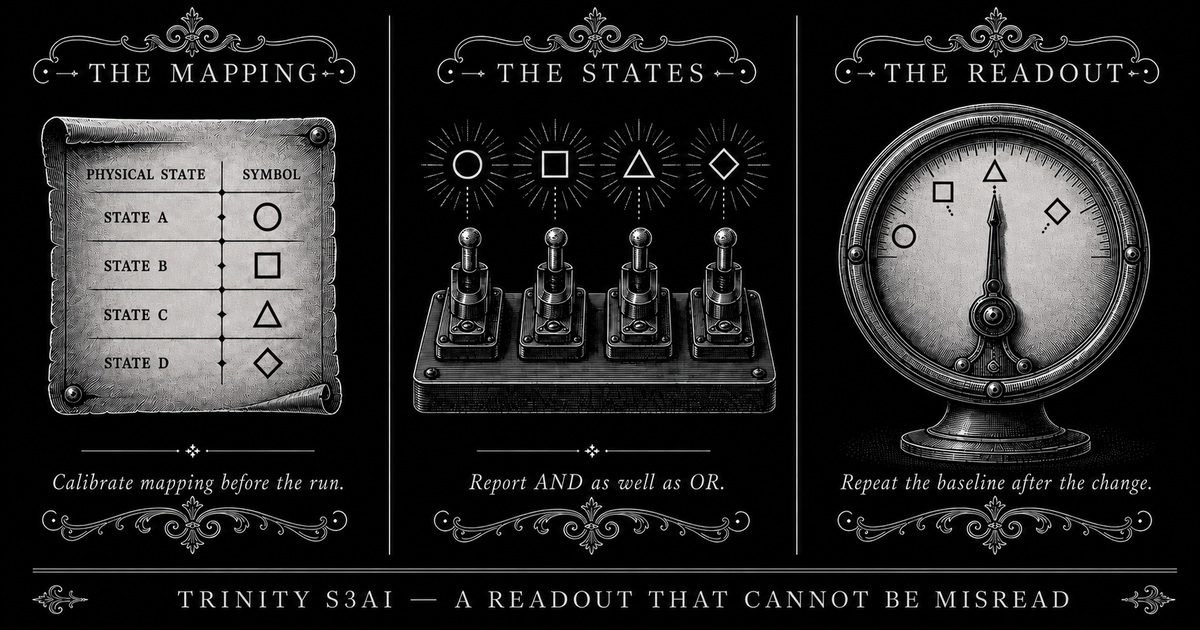 Three-panel engraved illustration for: Four rules for a measurement rig whose readout cannot be misread