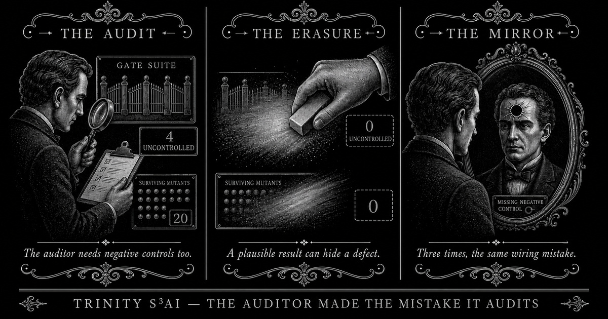Three-panel engraved illustration for: The auditor made the mistake it audits