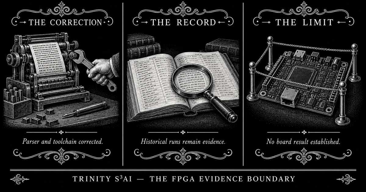 Three-panel engraved illustration for: The FPGA row was corrected before it became evidence