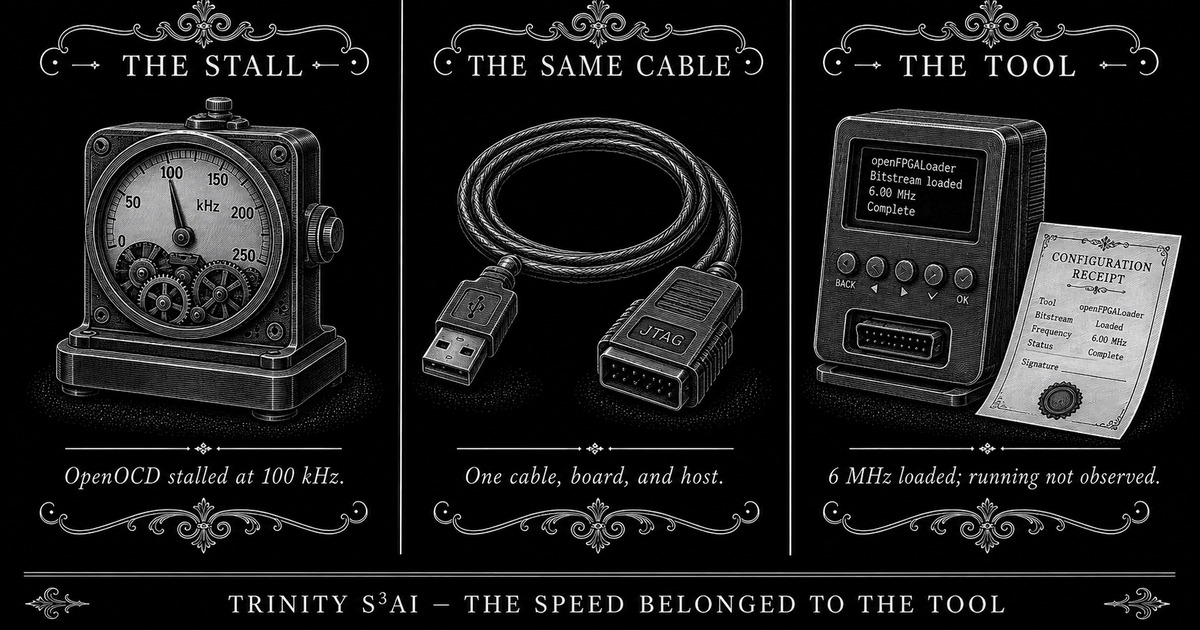 Three-panel engraved illustration for: The only stable speed belonged to the tool, not the cable