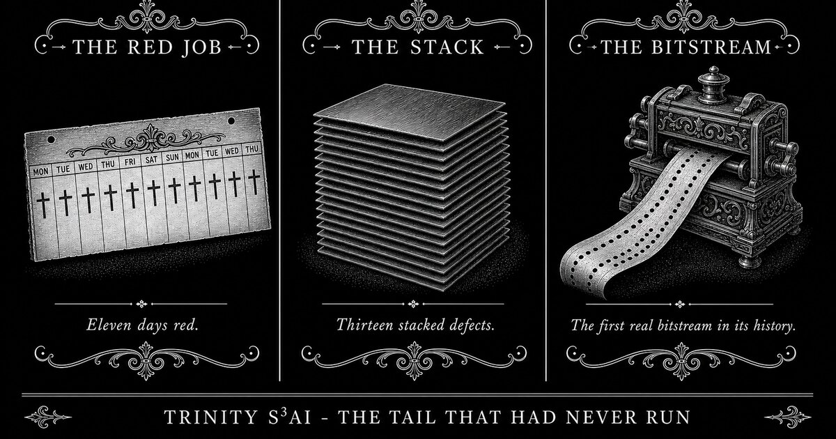 Three-panel engraved illustration for: The tail that had never run