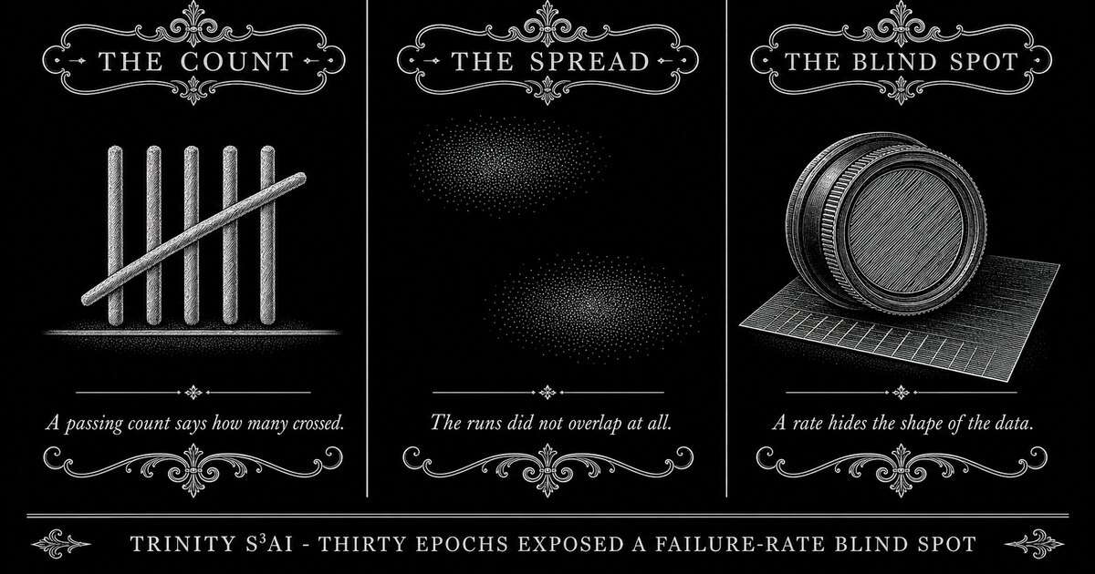 Three-panel engraved illustration for: Thirty epochs exposed a failure-rate blind spot