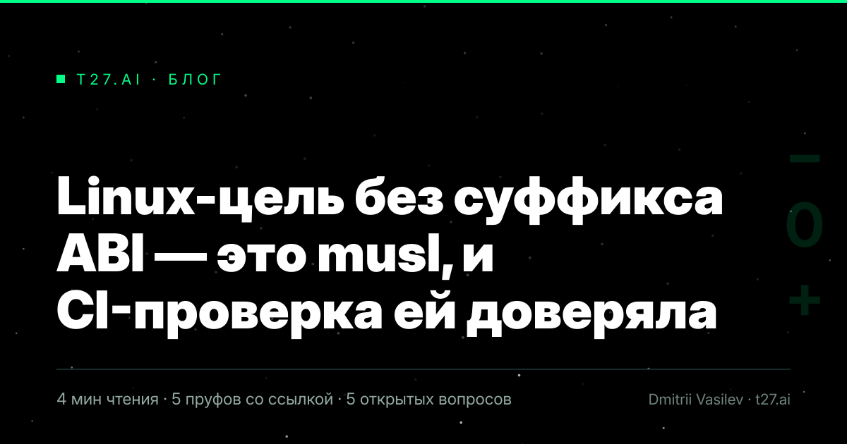 Гравюрный триптих к статье: Linux-цель без суффикса ABI — это musl, и CI-проверка ей доверяла