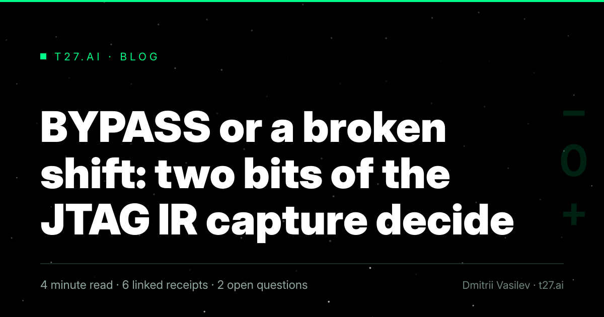 Title card, no illustration yet, for: BYPASS or a broken shift: two bits of the JTAG IR capture decide