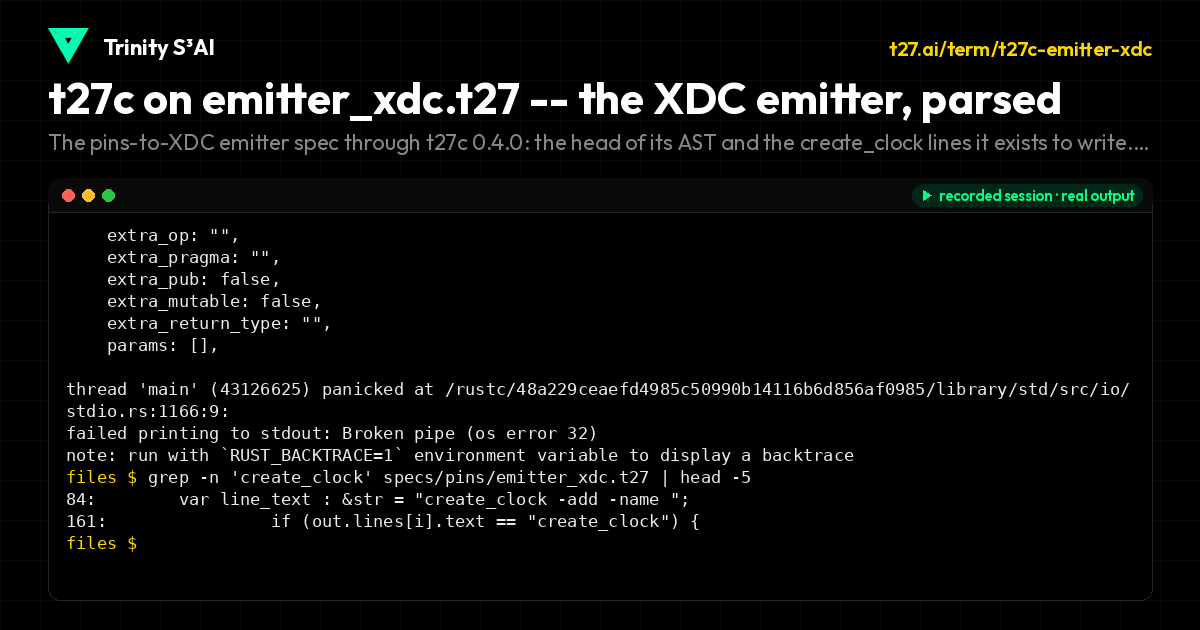 t27c on emitter_xdc.t27 -- the XDC emitter, parsed