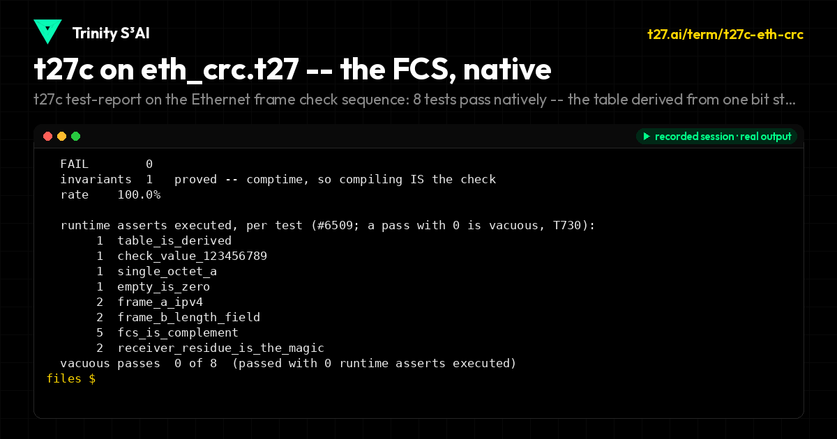 t27c on eth_crc.t27 -- the FCS, native