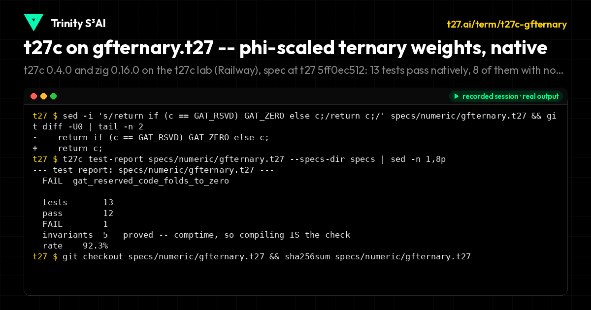 t27c on gfternary.t27 -- phi-scaled ternary weights, native