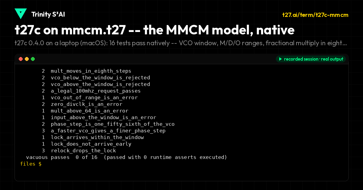 t27c on mmcm.t27 -- the MMCM model, native