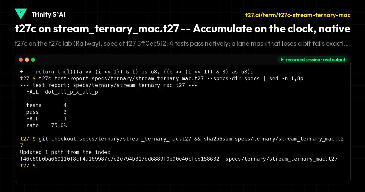 t27c on stream_ternary_mac.t27 -- Accumulate on the clock, native