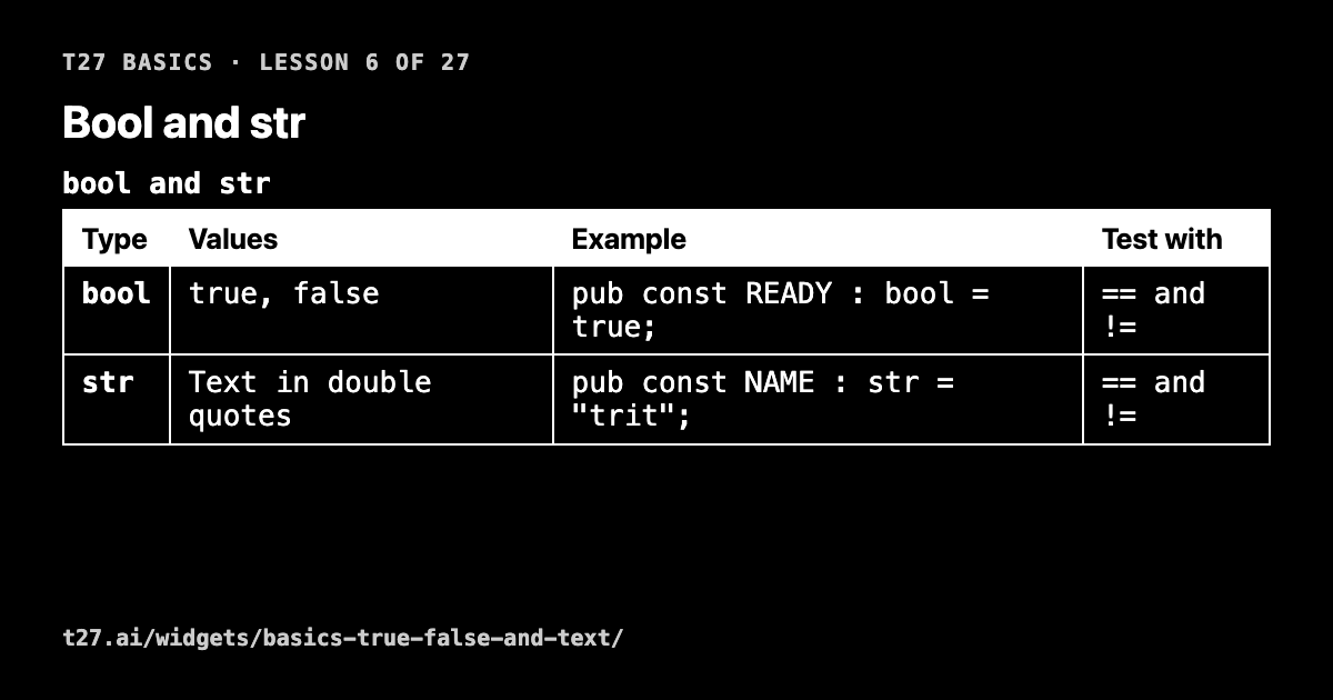 t27 basics 6: bool and str