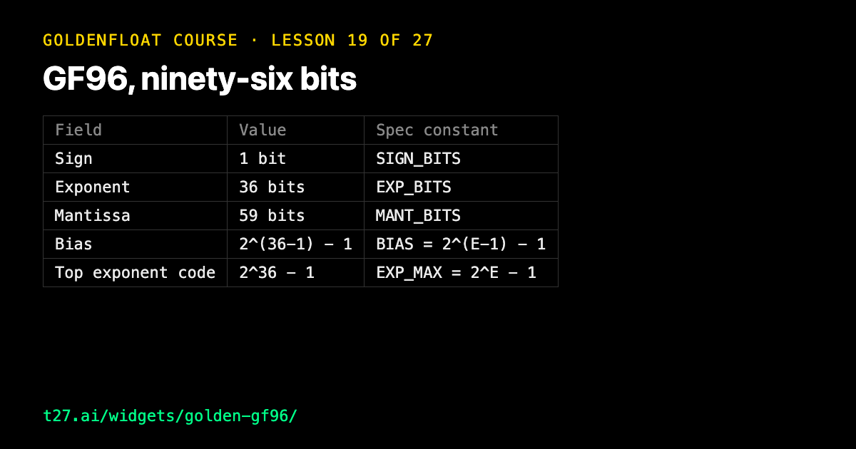 GoldenFloat 19: GF96, ninety-six bits